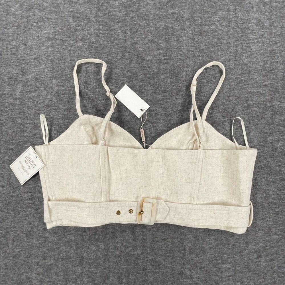 NWT JLUXLABEL Linen Blend Crop Top XL Neutral Cream Belted Cami Bralette New - Picture 2 of 8